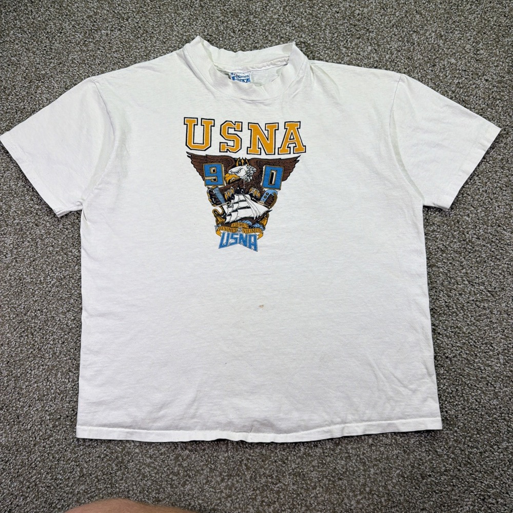 Vintage Us Navy Academy White Tee Size XL 1990 Classic